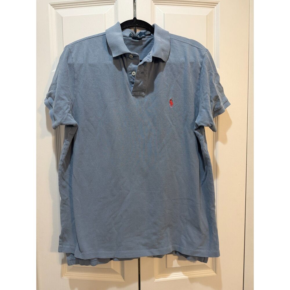 Polo Ralph Lauren Men’s Classic Light Blue Polo Shirt with Red Logo Size Large